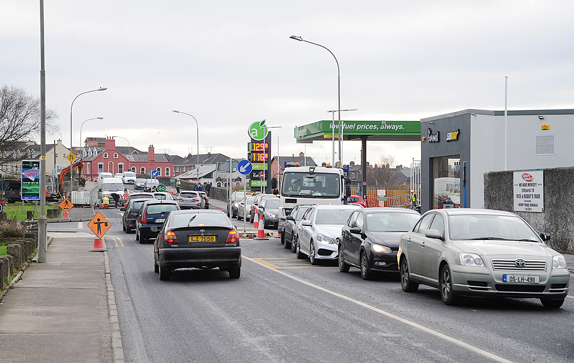 Traffic being held up outside the new Apple Green service station. 