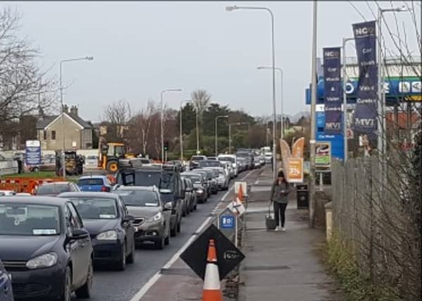Traffic on the Dublin Road at lunchtime today, where the traffic tailback reached from Teagasc to Ladywell Shrine