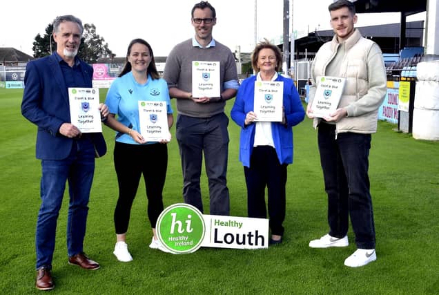 Geoff Fitzpatrick (Fitz Scientific), Aoife Burns (Drogheda United SES Officer), Annmarie Watters (Louth County Council), Tom O’Connor (Booklet Co-Creator), and Mark Donnelly (How’s Ur Head (HUH))