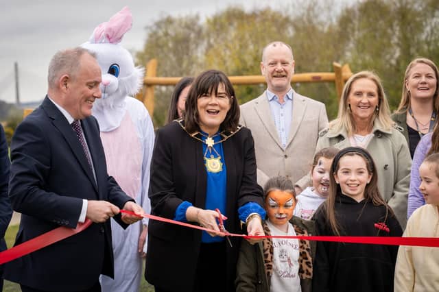 Mayor Hall cut the ribbon on a new community play area at Rampart Green