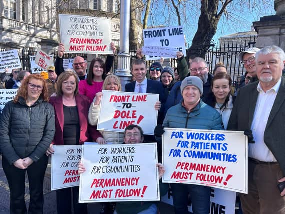 Protest were held outside Leinster House by National Ambulance Service Staff and Sinn Féin representatives for Louth