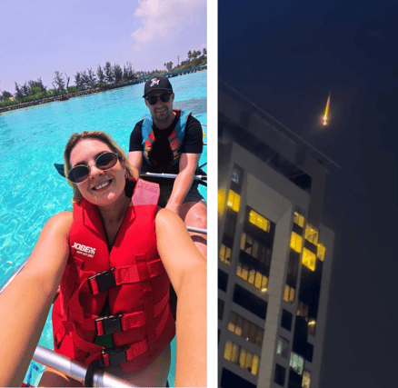 Valerie Wheeler and Gavin Young enjoying their honeymoon before ‘missile and drone interceptions’ in Dubai