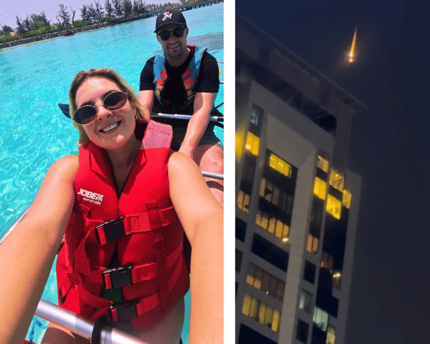Valerie Wheeler and Gavin Young enjoying their honeymoon before  ‘missile and drone interceptions’ in Dubai
