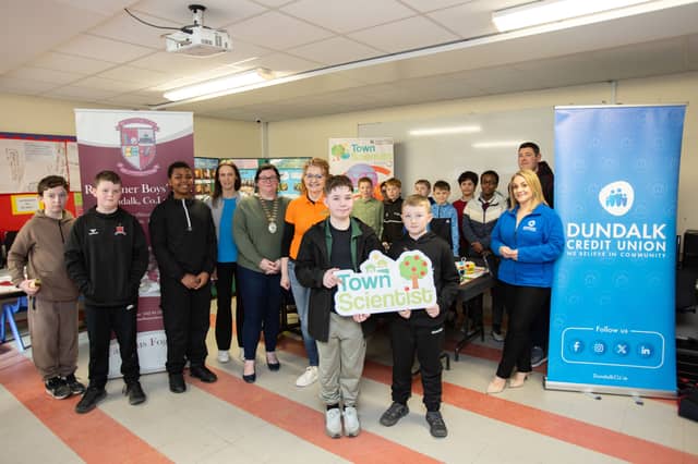 Pupils from the Redeemer Boy’s National School, Dundalk, showcasing their First Lego League project. Photo: Richie Naylor