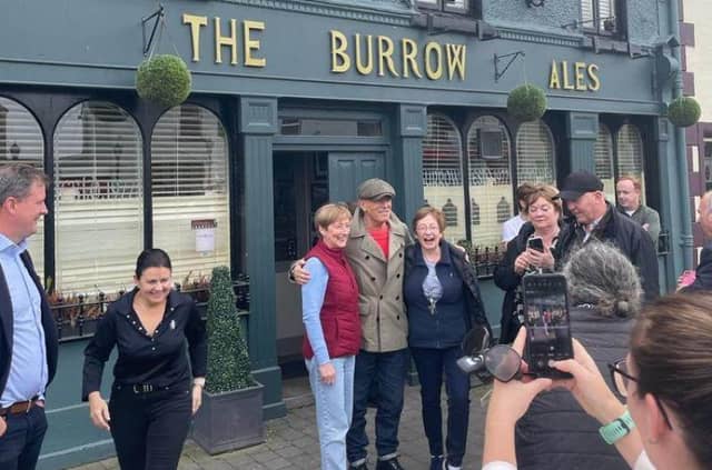 Bruce Springsteen meets locals outside The Burrow pub in Rathangan last year