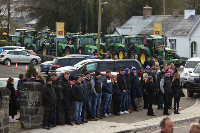 Mourners attend the funeral of Alan McCluskey, at Peter and Paul's Church, Drumconrath, Co Meath. Pic: Liam McBurney/PA Wire