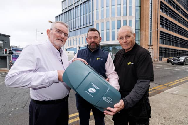 Prostate cancer survivors, Gerry Connolly and Marcus Humphries, with Eoin Foley (centre), MD of phs Group, as the ‘Dispose with Dignity’ campaign launches