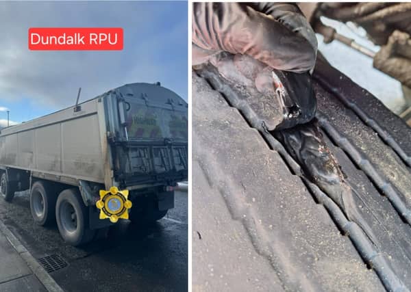 One HGV was stopped with unsafe tyres. Credit: An Garda Síochána Louth Facebook
