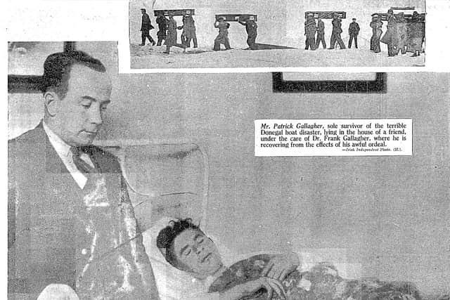 An exhausted Paddy Gallagher had spent almost 16 hours grasping the keel in the freezing cold conditions and collapsed as he arrived at the pier with Charlie Ban Gallagher, Mick McNulty and Anthony O’Donnell. He was attended to by Rev Bernard Gallagher CC of Arranmore Island and was cared for by Dr Frank Gallagher, with his condition being described as “one more of shock.”