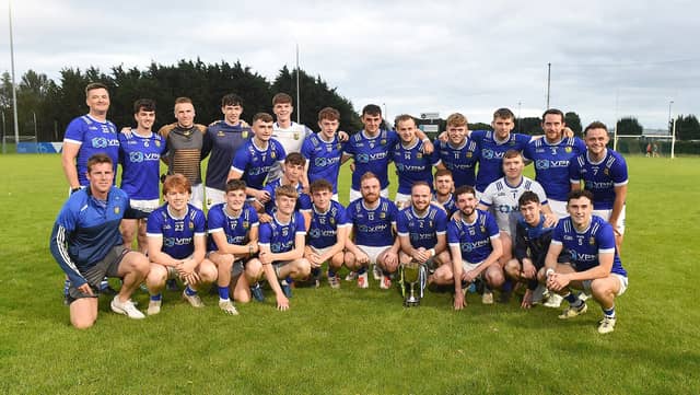 Ardee St. Mary's celebrate their three-in-a-row Division Four League final win. Photo by Arthur Kinahan.