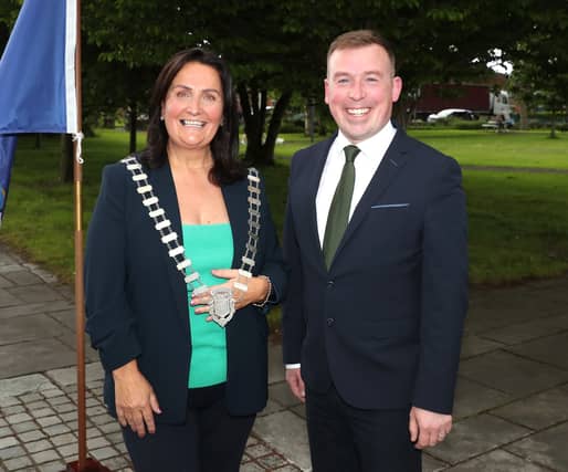 New Cathaoirleach of the Municipal District of Ardee Dolores Minogue with Leas Cathaoirleach for the coming term John Sheridan