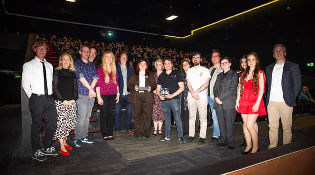 Lecturers from the programme, along with Head of Dept Adele Commins, Head of School Fergal McCaffery and with Mike Cochrane, Product Specialist from Blackmagic Design and the crew of Echo