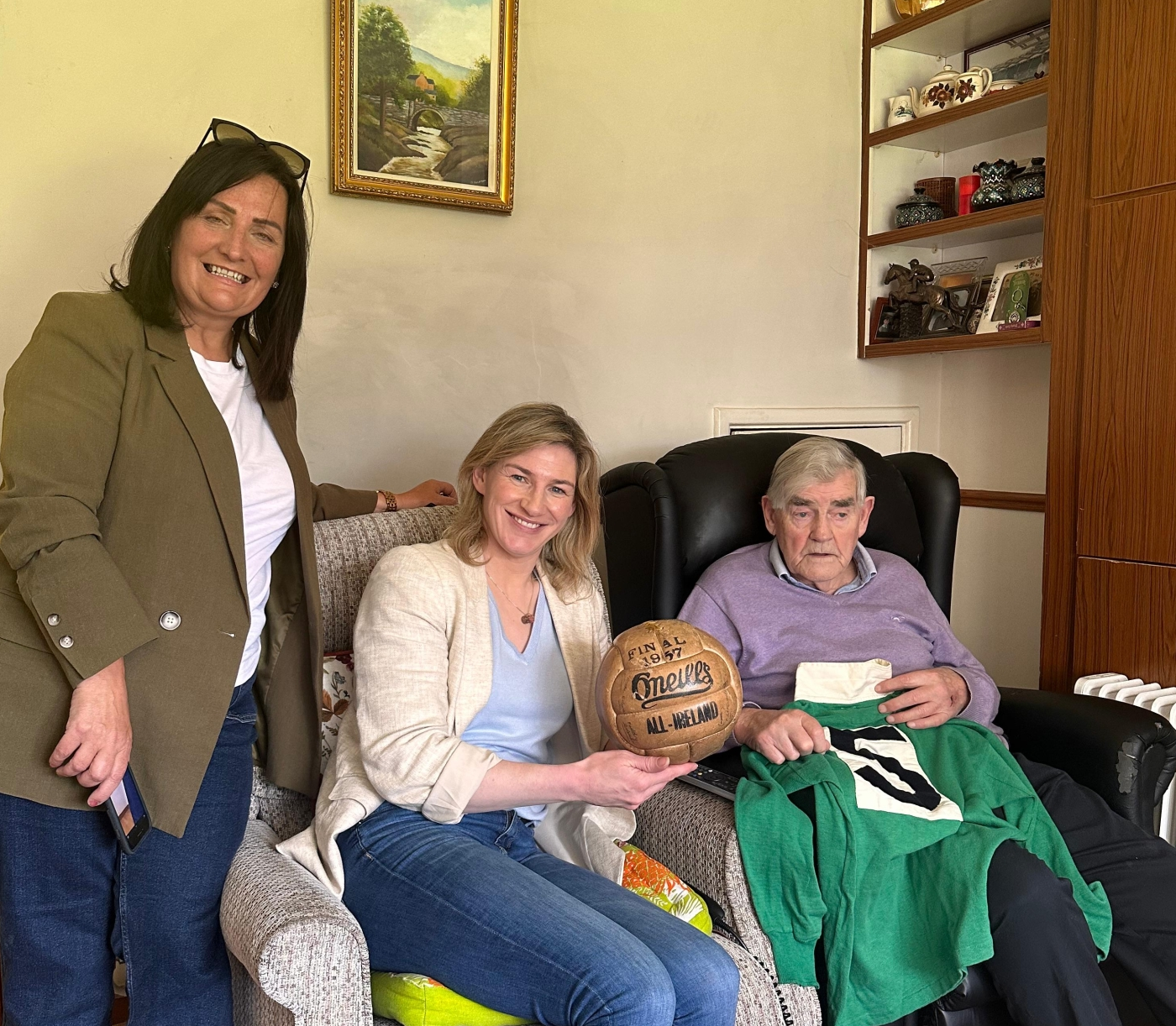 MEP Nina Carberry and Cllr Dolores Minogue with All-Ireland winner Patsy Coleman