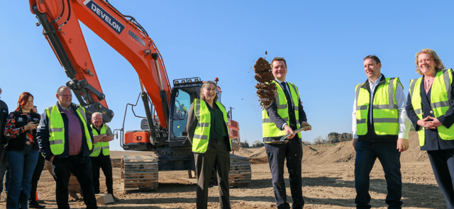 Minister for Enterprise, Trade and Employment, Peter Burke, turning the sod at EliteForm's new site in Castlebellingham