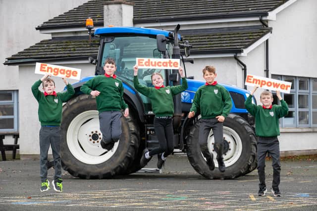 Joshua Barker, Reuben Reed, Leah McCullagh, Daniel Carleton, and Aaron McCreery from Clontibret National School