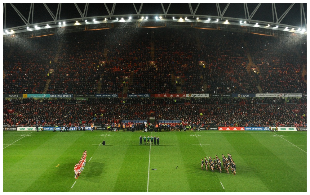 The Maori All Blacks perform 'The Haka' before the match between Munster and the New Zealand Maori All Blacks at Thomond Park, Limerick in 2016. Photo: Diarmuid Greene/Sportsfile