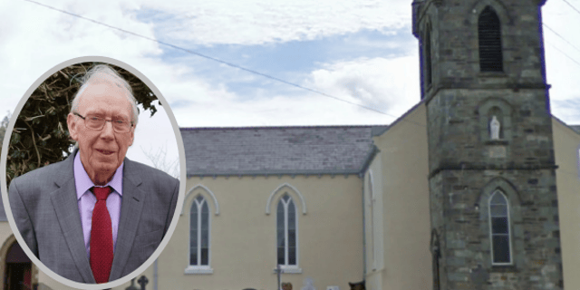 The funeral Mass of the late Michael Toland (inset) took place in St Mary's Church, Clonmany