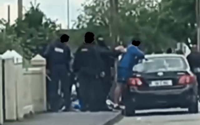 A screenshot of a video which is being shared on social media showing a garda operation on the Hyde Road