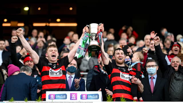 Ballygunner's Philip O'Mahony, left, and Barry Coughlan lift the Tommy Moore Cup