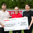 Olympic Gold Medallist and SPAR brand ambassador Kellie Harrington with Chris Duffy and Katie Carrigan of Dundalk Simon Community. Photo by Seb Daly/Sportsfile
