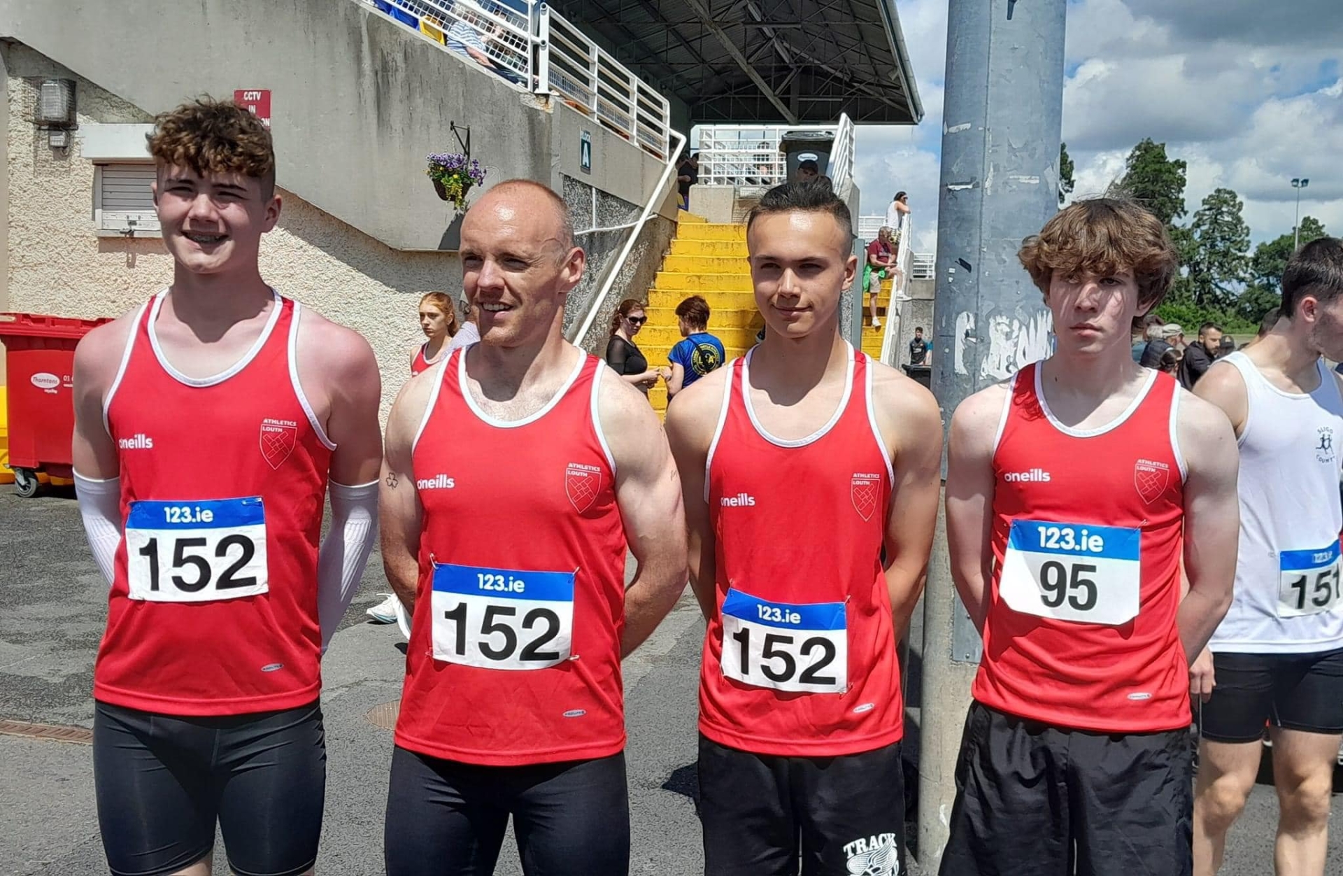 The Louth Men's 4x100m team which helped secure the county's place in the final comprised of Charlie Sands, James English, Stevie Wong and Tiernan Lennon