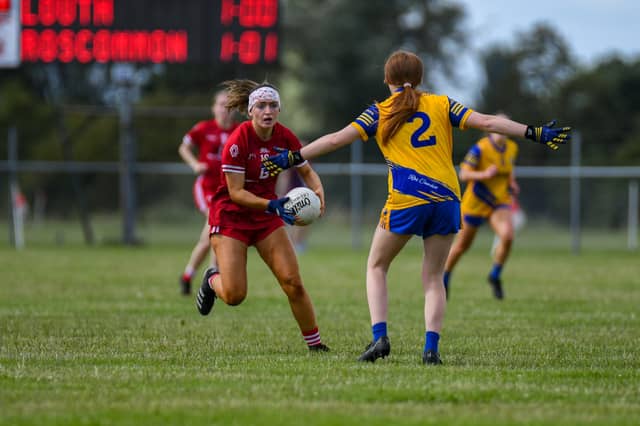 Mia Duffy trying to get past the challenge of Roscommon's Erin Hagan. (Picture: Warren Matthews)