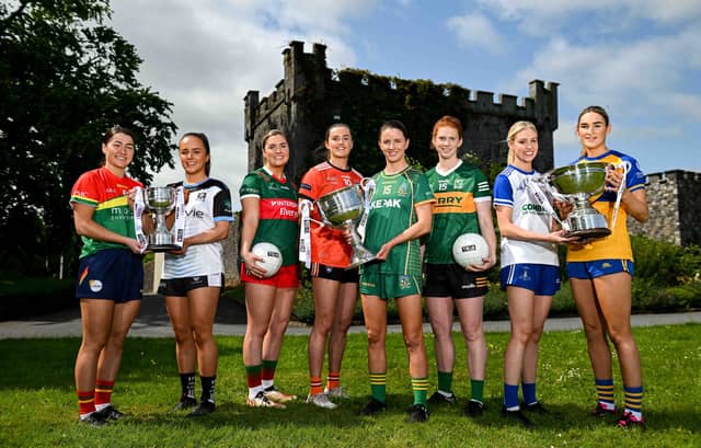 Players at the launch of the LGFA All Ireland Championships at Durrow Castle, Laois. (Photo by Brendan Moran/Sportsfile)