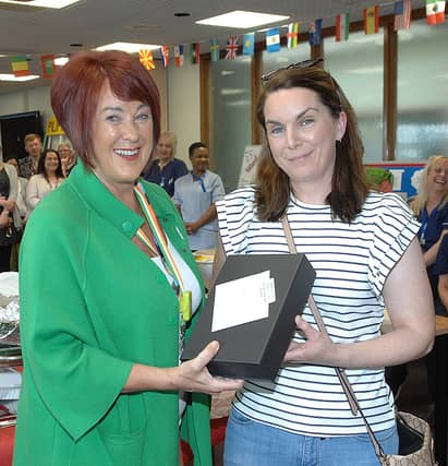 Yvonne Burke Assistant Director of Nursing presenting the Nightingale Award to Michelle Finnegan at the Nurses Day event at Louth County Hospital. Pics: Arthur Kinahan