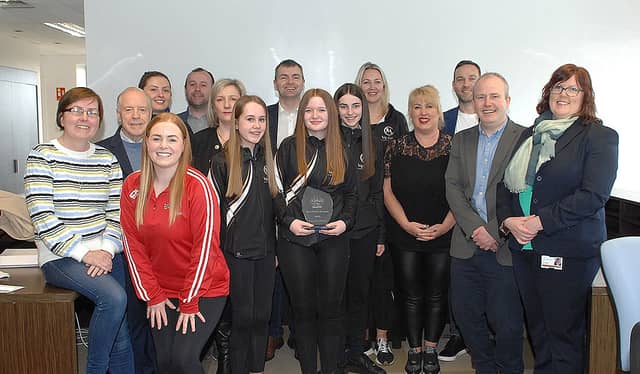 Dundalk St Patrick's Day parade winners with the parade voluntary committee and sponsors at the awards presentation. Photo: Arthur Kinahan
