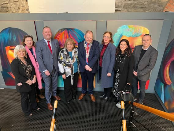 Linda Larrigan, Moya Hodgers, Brian Walsh, Joan Martin CE, Cathaoirleach Cllr Conor Keelan, Cllr Marianne Butler, Amanda Brannigan Co Librarian, Cllr Kevin Meenan Cathaoirleach Dundalk MD