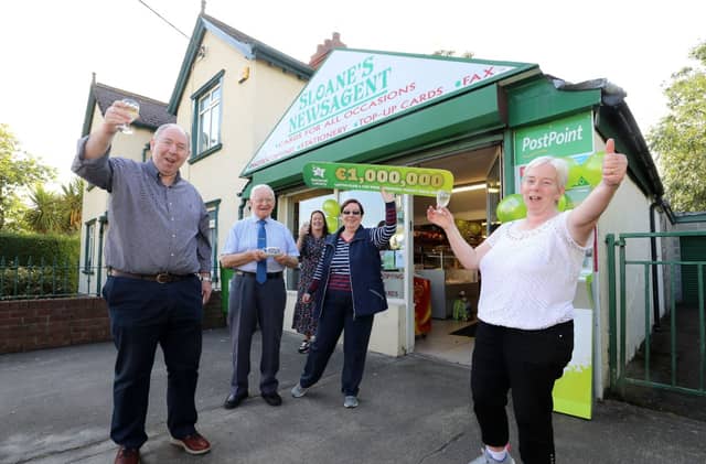 Sloane's Newsagents in Dundalk celebrate following the €1 million Lotto Plus 1 win last September