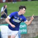 Daire McConnon celebrates getting St Mary's opening goal against St Mochtas. (Pic: Arthur Kinahan)