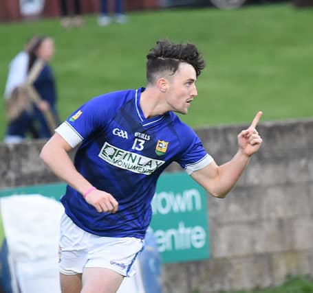 Daire McConnon celebrates getting St Mary's opening goal against St Mochtas. (Pic: Arthur Kinahan)