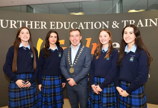 John Sheridan Chair of the LMETB Board with students from Bush Post Primary School