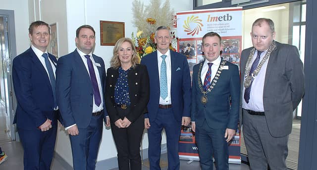 Minister of State with responsibility for Special Education and Inclusion Josepha Madigan and Senator John McGahon at Coláiste Chú Chulainn. Pic: Arthur Kinahan