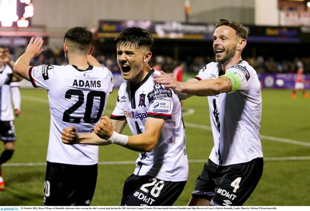 Ryan O'Kane of Dundalk celebrates after scoring his side's second goal during the SSE Airtricity League Premier Division match between Dundalk and Sligo Rovers. (Picture: Sportsfile)