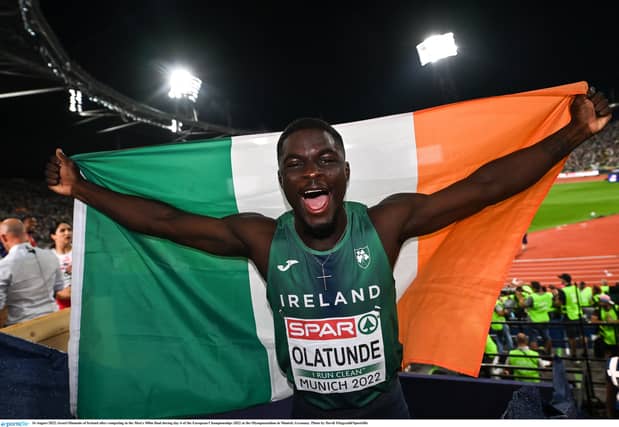 Israel Olatunde of Ireland after competing in the Men's 100m final during day 6 of the European Championships. (Pic: David Fitzgerald/Sportsfile)