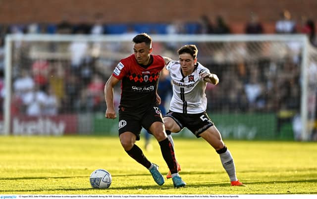 John O'Sullivan of Bohemians in action against Alfie Lewis of Dundalk. (Pic: Sportsfile)