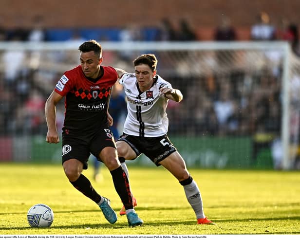 John O'Sullivan of Bohemians in action against Alfie Lewis of Dundalk. (Pic: Sportsfile)