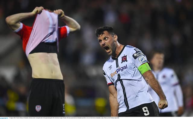 Patrick Hoban of Dundalk celebrates after scoring his side's leveler against Derry City at Oriel Park. (Pic: Sportsfile)