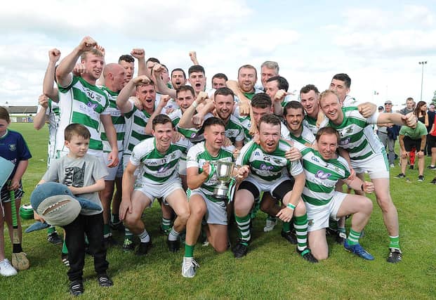The St Fechins hurlers celebrate their victory over Knockbridge in the Louth Senior Hurling final. (Pic: Arthur Kinahan)