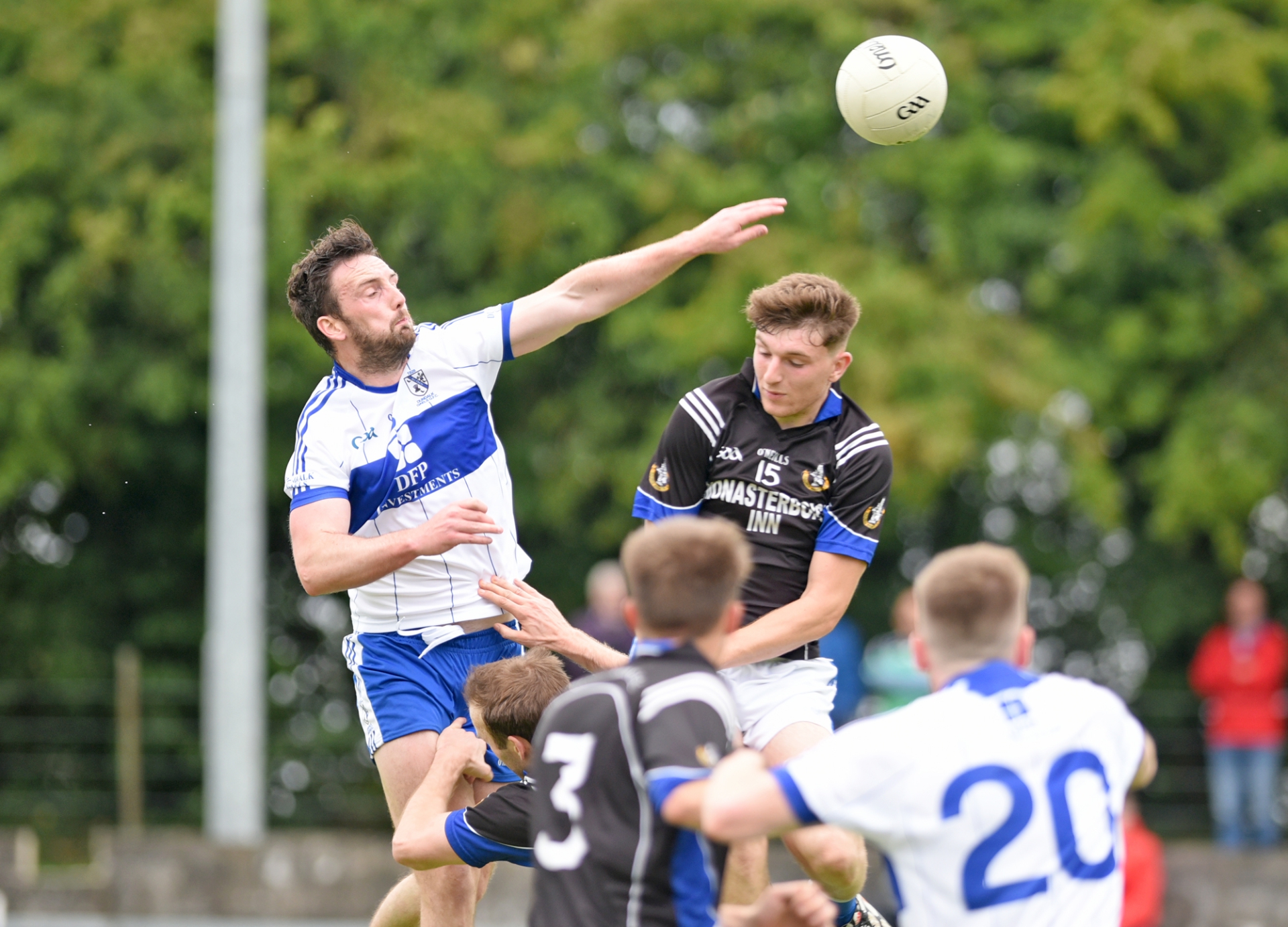 Derek Crilly climbing for a high ball during his time with Dundalk Gaels. In 2022 he transferred to Stabannon Parnells.  (Pic: Ciarán Culligan)