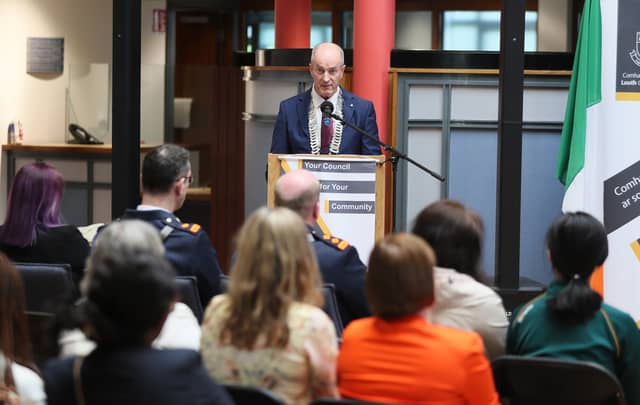 Cathaoirleach of Louth County Council Pio Smith addresses the event