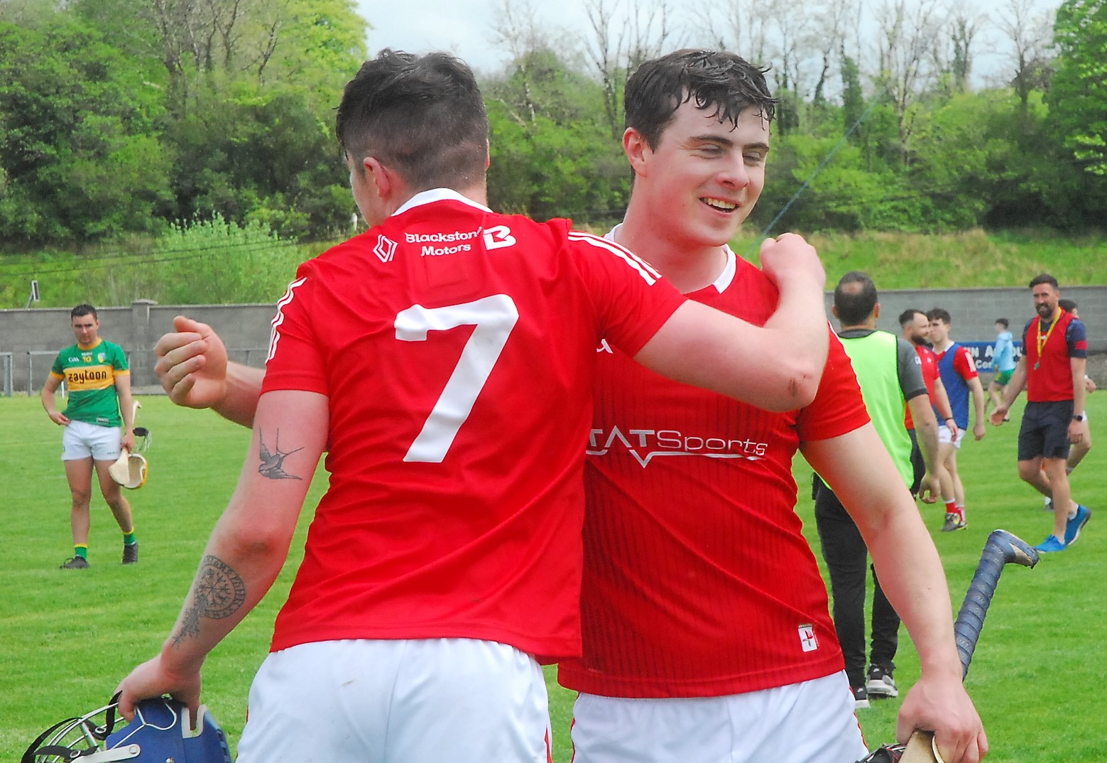 The Louth players celebrating after the final whistle in Ballinamore. (Photo: Willie Donnellan/Leitrim Observer)