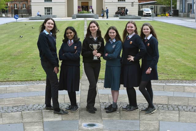 Beth Irwin from Our Lady’s Secondary School Monaghan (2nd Place), Dalin Sagy from Sacred Heart Drogheda (Commended), Madeleine Hughes from Ballinrobe Community School (1st Place), Clódagh Murphy from
