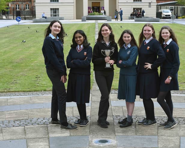 Beth Irwin from Our Lady’s Secondary School Monaghan (2nd Place), Dalin Sagy from Sacred Heart Drogheda (Commended), Madeleine Hughes from Ballinrobe Community School (1st Place), Clódagh Murphy from