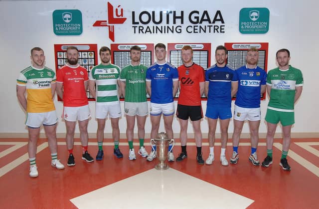 Players from the Senior teams at the Louth Championship draw in Darver last night. (Pic: Arthur Kinahan)