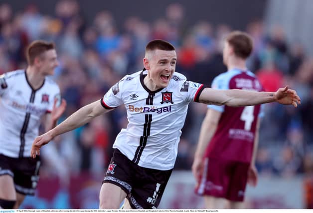 Darragh Leahy of Dundalk celebrates after scoring his side's first goal against Drogheda United. (Pic: Sportsfile)