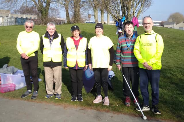 John McCooey 200 park runs, Richard and Anne Duffy 200 each, Catriona McCaughey 50, and Harry Matthews, with visual aid guide Niall McEvoy, 100.