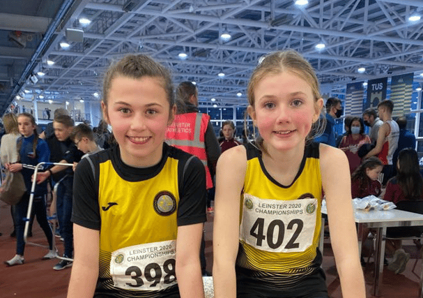 Dunleer's Dearbhla Leavy and Cliodhna Reilly anxiously await their 600m finals